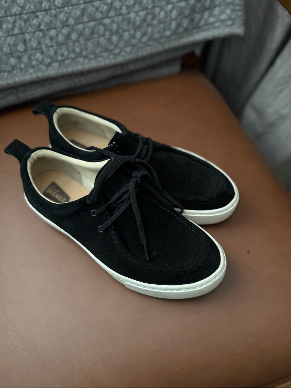 Clarks Black Suede Women's Casual Lace-Up Sneakers with White Sole